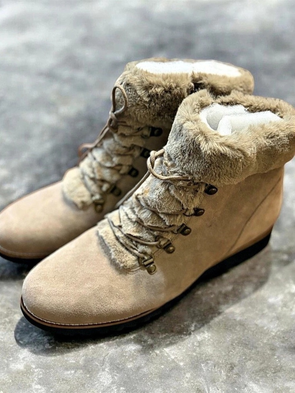 Faux-Fur Lined Suede Ankle Boots in Tan NWT